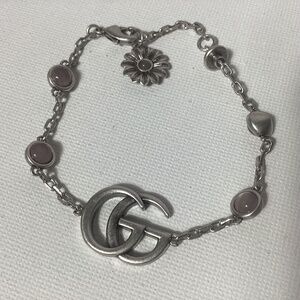Gucci Vintage Silver GG Bracelet with Purple Stones